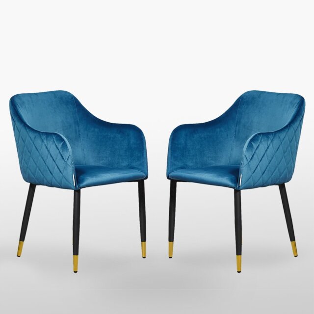 Holdenville Modern Velvet Dining Chairs - Ergonomic Button Back with Metal Legs - Armchair for Living Room Dining Room Restaurants Set of 2