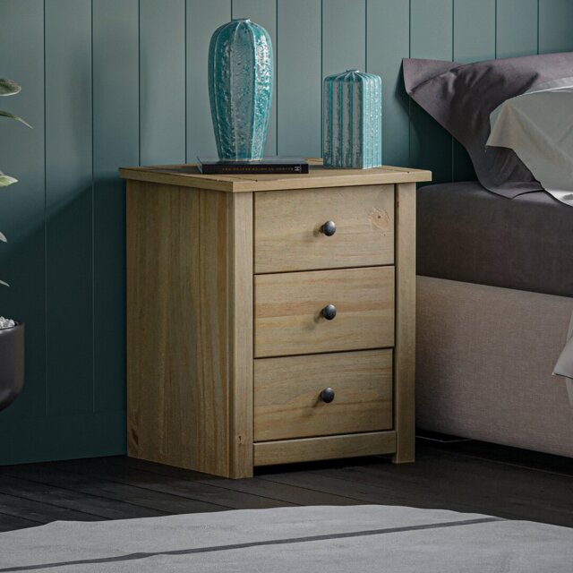Somers 3 Drawer Solid Wood Bedside Table, Bedroom Storage Cabinet