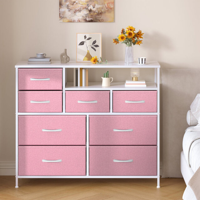 Chest of Drawers, Dresser for Bedroom with 8 Drawers, Wood Top, Sturdy Steel Frame, Storage Organizer Unit for Bedroom, Living room, Closet, Deep Gray