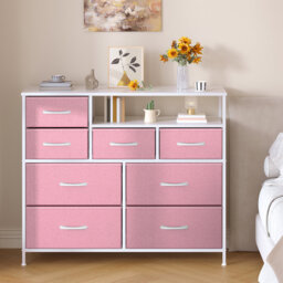 Chest of Drawers, Dresser for Bedroom with 8 Drawers, Wood Top, Sturdy Steel Frame, Storage Organizer Unit for Bedroom, Living room, Closet, Deep Gray