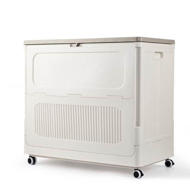 130L Collapsible Laundry Basket with Wheels & Lid - Space-Saving Rolling Plastic Clothes Organiser for Bathroom, Dorm & Nursery