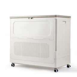 130L Collapsible Laundry Basket with Wheels & Lid - Space-Saving Rolling Plastic Clothes Organiser for Bathroom, Dorm & Nursery