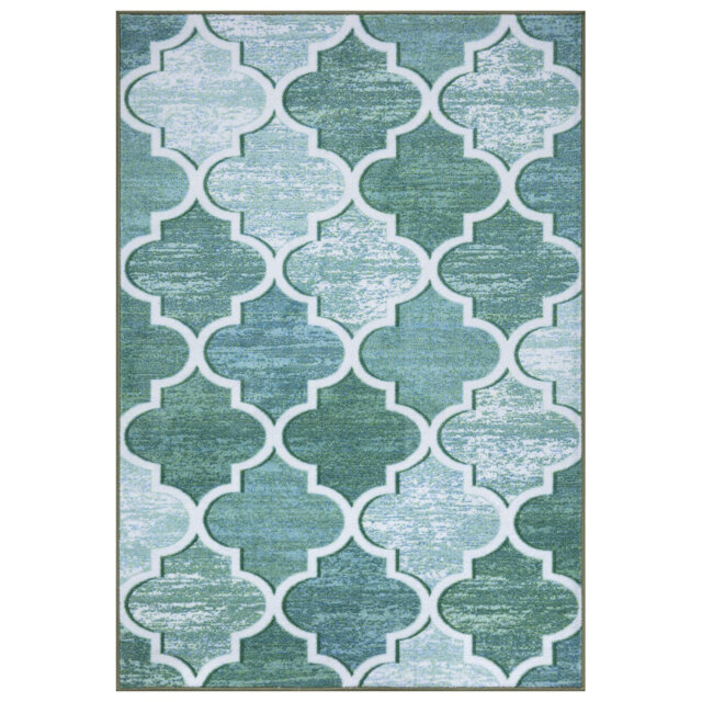 Modern Aqua Geometric Area Rug & Runner – Non Slip Large Living Room, Bedroom, Hallway & Kitchen Carpet