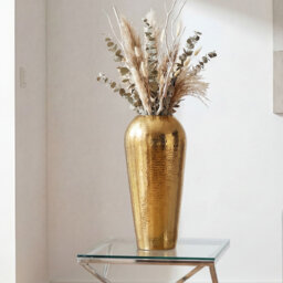 Silver Aluminium Floor Vase, Curved Textured Tall Decorative Vase