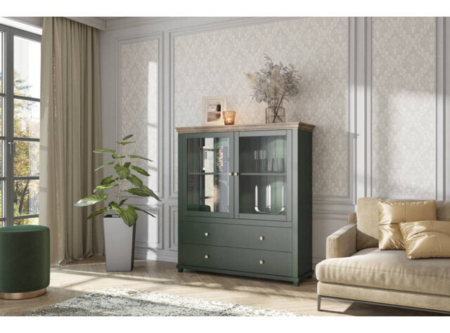 Lyndsay 46: Elegant Oak Lefkas Display Cabinet - Stylish Living Room Storage - W126cm