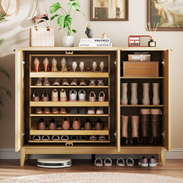 5-Tier Shoe Cabinet with Rotating Shoe Rack and Adjustable Shelves, Freestanding Shoe Storage Cabinet