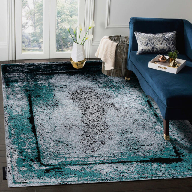 Modern de Luxe rug for the living room, bedroom, frame - textured gray / green