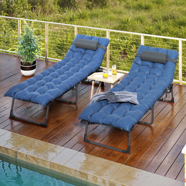 Outdoor Lounge Chair Set Of 2, Foldable Chaise Lounge With