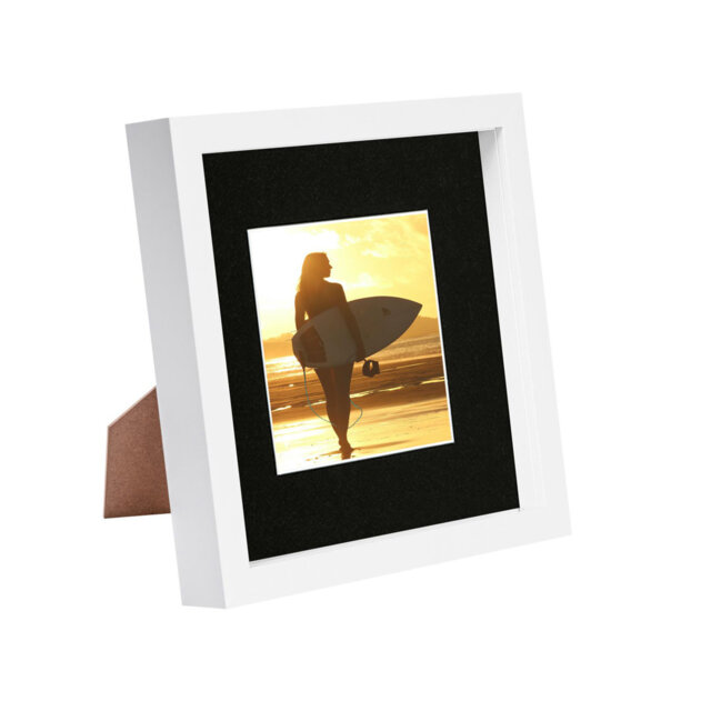 "Nicola Spring - 8"" x 8"" White 3D Box Photo Frame - 4"" x 4"" Mount - Black"