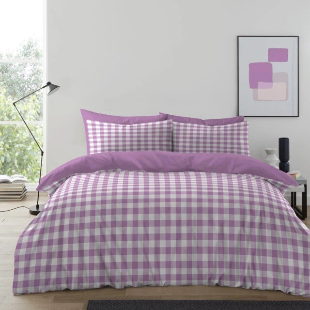 Luxury Gingham Microfibre Duvet Cover Set with Pillowcases Soft Breathable Easy Care Bedding All Sizes