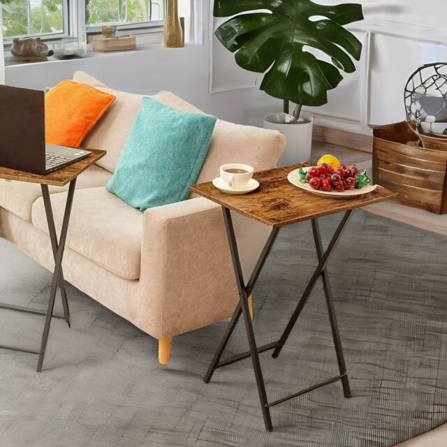 Chidera Rustic Wooden 2 Piece Side Table Set Folding Living Room Home Furniture