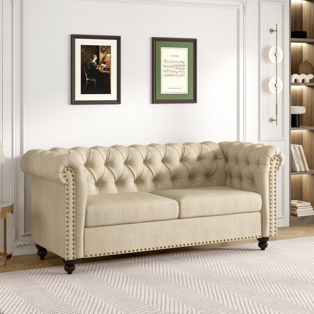 Carlene 3 Seater Linen Chesterfield Sofa