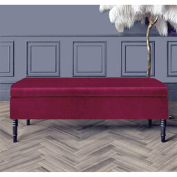 Safar Plain Upholstered Plush Velvet Ottoman Storage Bench with Black Turned Wooden Legs