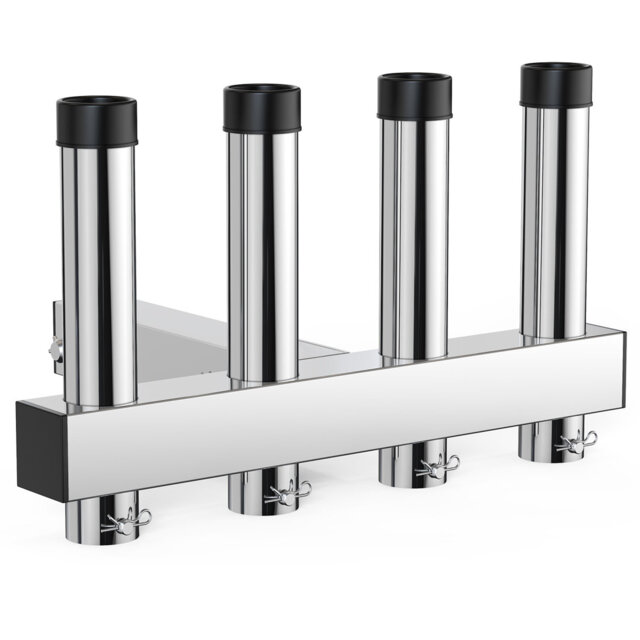 4-Tube Stainless Steel Hitch Mount Fishing Rod Holder, Angle Adjustable Rack with Quick-Release Pin for 5 cm Receivers, Fits Trucks, Boats & Yachts, S