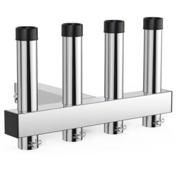 4-Tube Stainless Steel Hitch Mount Fishing Rod Holder, Angle Adjustable Rack with Quick-Release Pin for 5 cm Receivers, Fits Trucks, Boats & Yachts, S