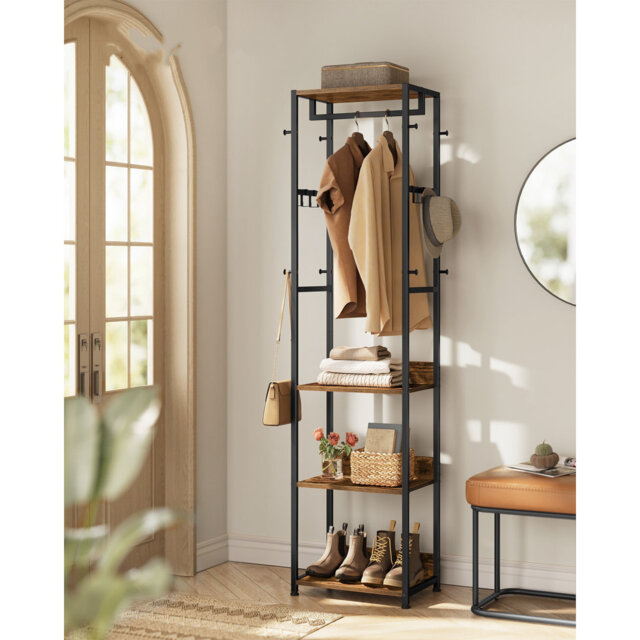 Clothes Rack, Coat Rack Stand With Hanging Rail And Hooks, Hall Tree With Shelves, Steel Frame, For Clothes, Bags, Hats