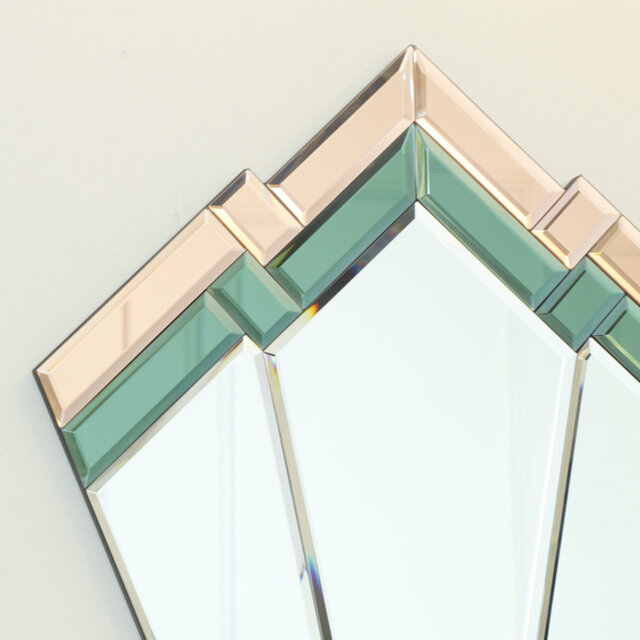 Green & Pink Glass Art Deco Fan Wall Mirror 60Cm X 40Cm