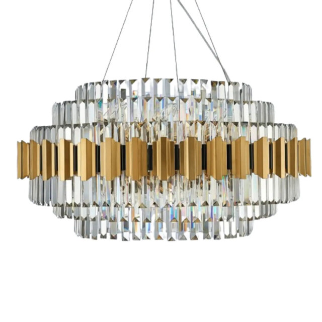 Aynath 16 - Modern Elegant Crystal Chandelier â K9 Gold Ceiling Light with Clear Jewel Droplets, Flush Mount E14 Bulbs for Dining Room, Bedroom, Liv