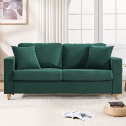 178cm Wide Corduroy Sofa with Square Armrests and 2 Throw Pillows (Set of 2)