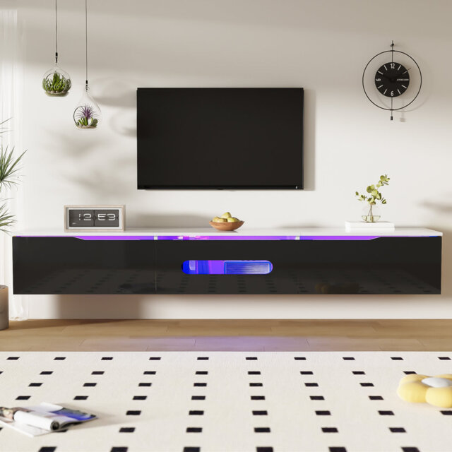 "180Cm High Gloss Tv Stand With 16-Colour Led Lighting, Wall-Mountable – Fits Tvs Up To 75"""