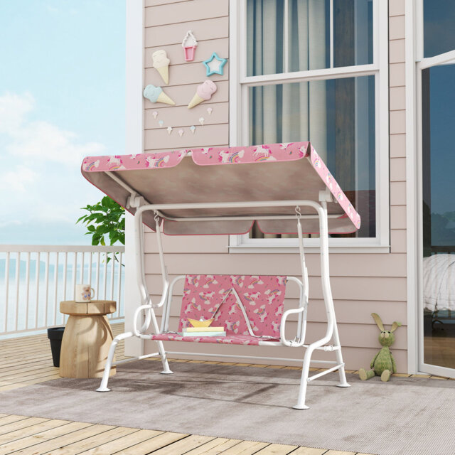 AIYAPLAY Kids Swing Chair 2-Seater with Adjustable Canopy Seat Belts
