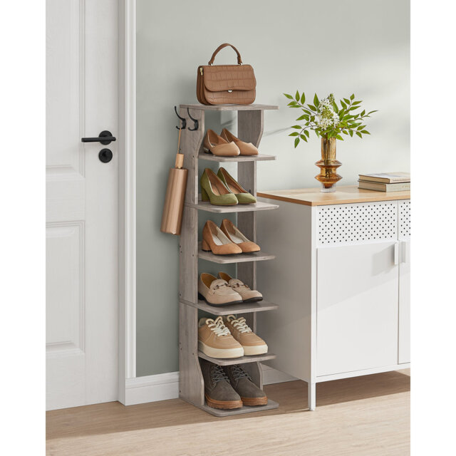 Slim Shoe Rack, Narrow Shoe Storage Organiser, 7-Tier Shoe Stand, For Small Spaces, Hallway, Cloakroom, Heather Greige
