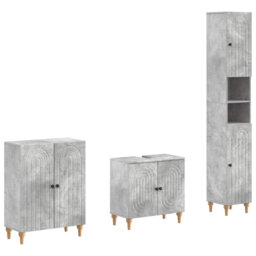 3 Piece Bathroom Cabinet Set with Shelf EDE Engineered Wood Furniture