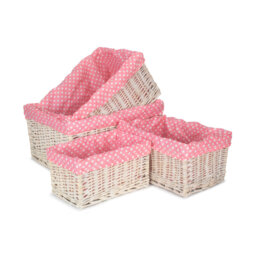 4 Piece Spotty Lined Open Storage Wicker Basket Set