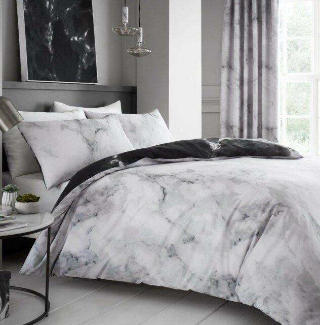 Marble Duvet Cover Set, Lightweight Polycotton Bedding with Matching Pillowcases
