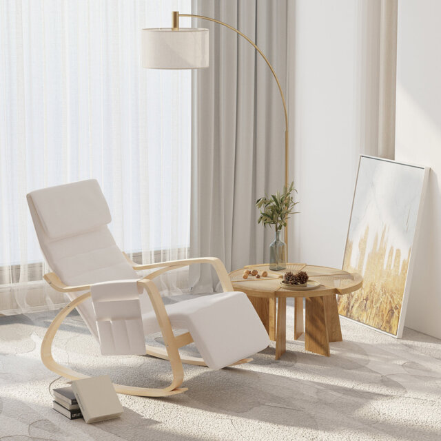 Stapleton Rocking Chair Recliner Armchair with Adjustable Footrest, Cream White