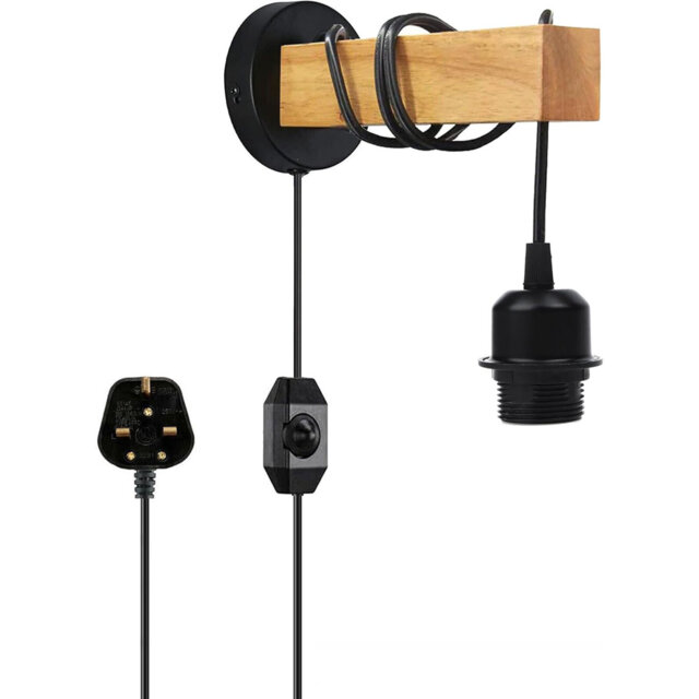 Industrial Wall Lights Plug in Wall Light with Switch Indoor Dimmable Wall Lamp Wood Wall Sconces for Bedroom Living Room Stair Kitchen