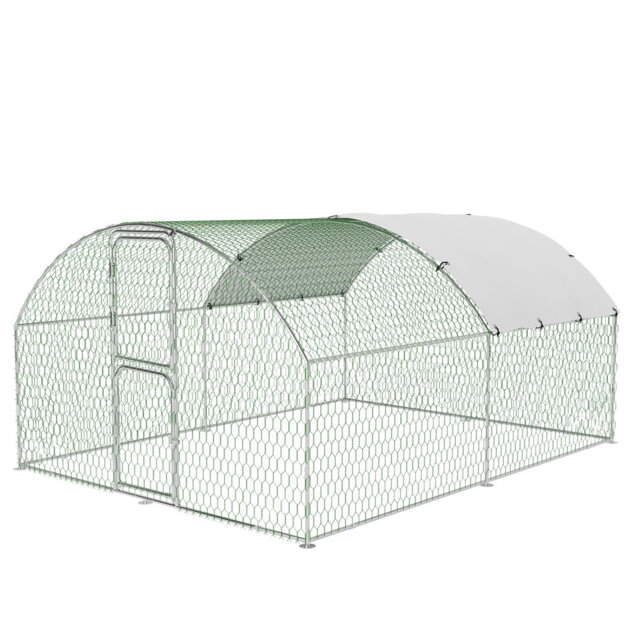 Heavy Duty Walk-in Metal Chicken Coop – Extra-Large Outdoor Poultry Cage with Waterproof & UV-Resistant Cover, Secure Double Doors for Backyard or Far