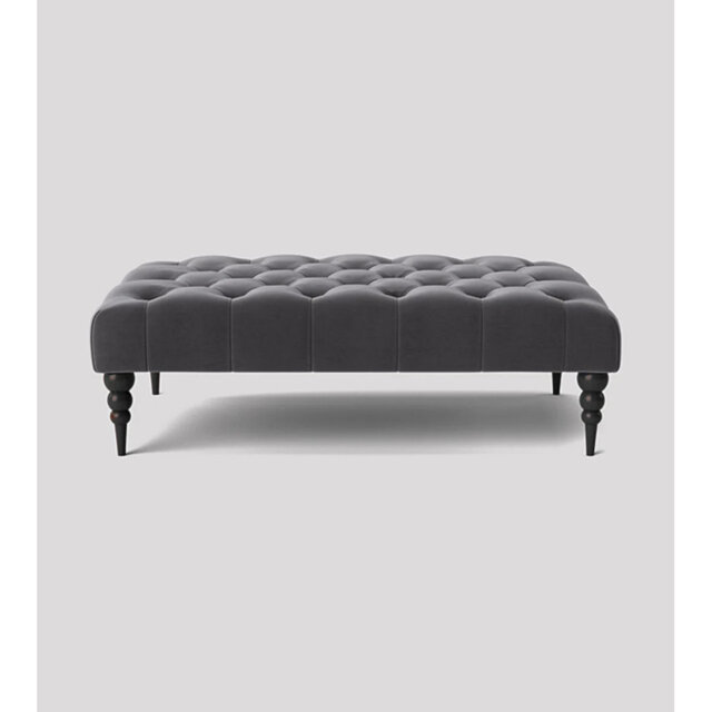 Alyana Rectangle Ottoman Bench with Wooden Legs - Plush Velvet Chesterfield Upholstered Footstool