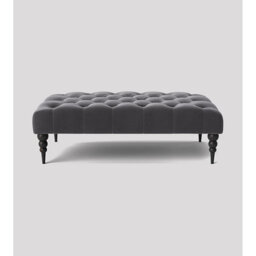 Alyana Rectangle Ottoman Bench with Wooden Legs - Plush Velvet Chesterfield Upholstered Footstool