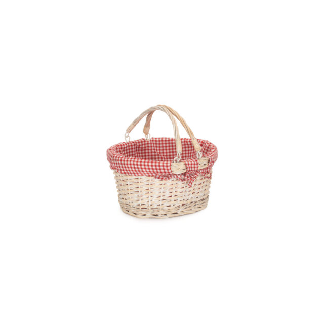 Wicker Swing Handled Shopping Basket with Red & White Lining