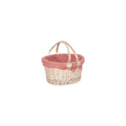 Wicker Swing Handled Shopping Basket with Red & White Lining