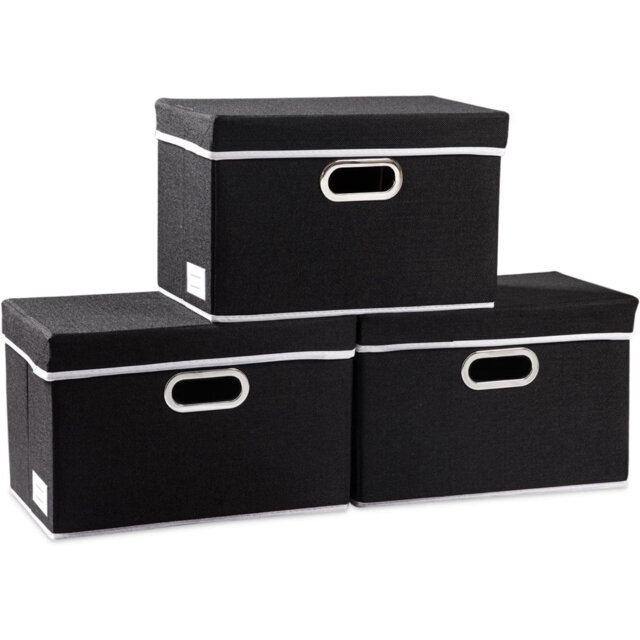 Foldable Storage Box With Lid [3-Pack] Fabric Collapsible Storage Bin Organizer Container Basket Cube With Cover For Home Bedroom Closet Office Nurser