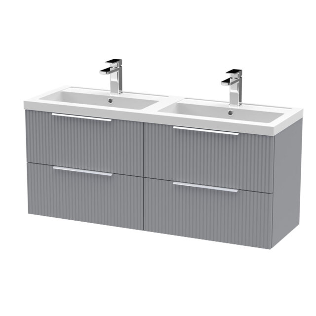 Fluted 1205mm Double Bathroom Vanity with Drop In Basin