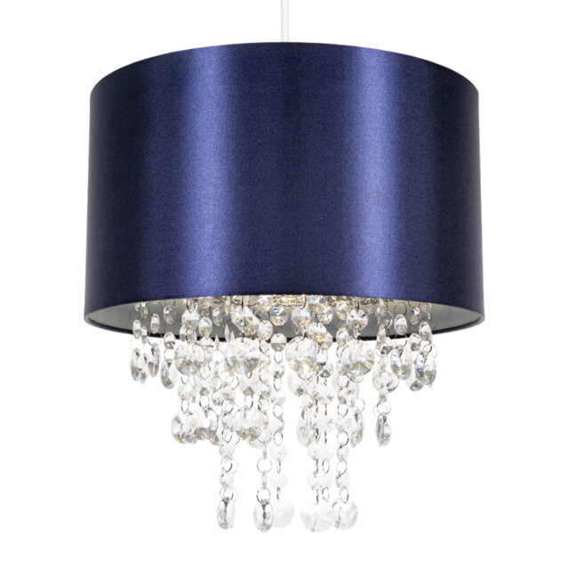 Modern Satin Fabric Pendant Light Shade with Acrylic Droplets