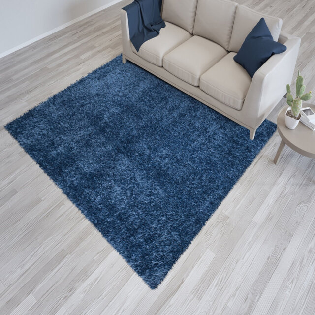 Oslo Blue Shaggy Area Rug – Soft Polyester Carpet for Living Room & Bedroom, Hallway Runner & Mat