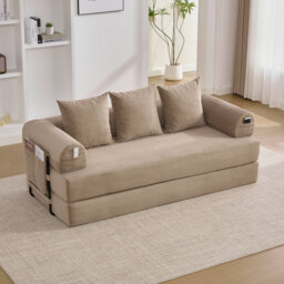 Corduroy 2 Seat Foldable Compressible Sofa With Metal Frame