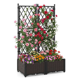2 PCS Raised Garden Bed With Trellis Self-Watering Elevated Planter Boxes With Drain Holes For Climbing Plants