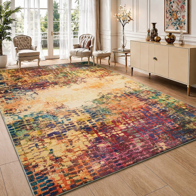 Soft Cashmere Feel Area Rug â Non Slip Low Pile Living Room & Bedroom Carpet, Machine Washable