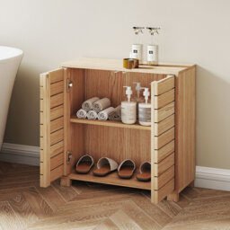 Bathroom Floor Storage Cabinet 2-Tier Adjustable Shelf Cupboard Oak Style