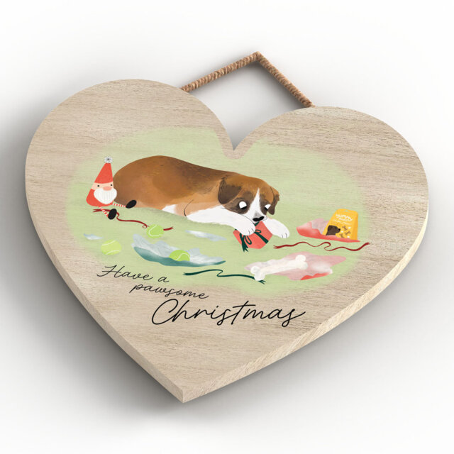 Pawsome Christmas Santa Paws Wooden Heart Plaque Vivid Squid Wholesale Wall Decor