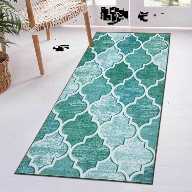 Runner Altrina Geometric Machine Woven Power Loom Green Area Rug