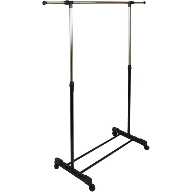 Arie Adjustable Rolling Clothing Rack Rail With Wheels Extendable Clothe Rack Garment Hanging Stand