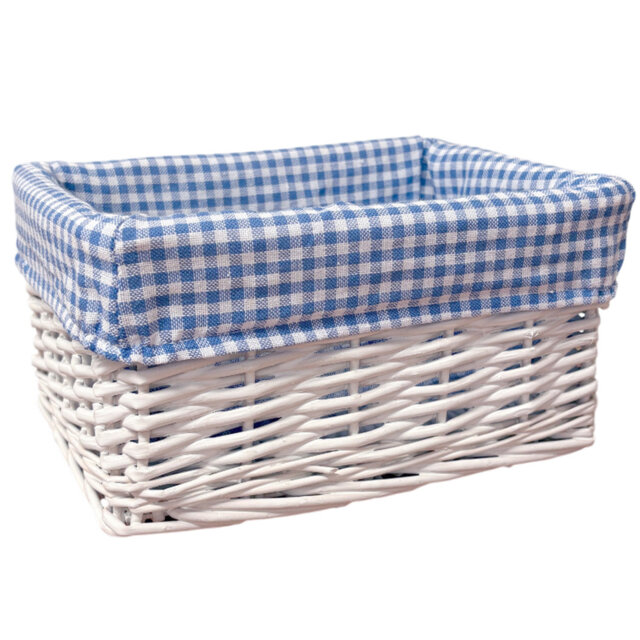 White Wicker Storage Basket with Lining - 24x18x12cm