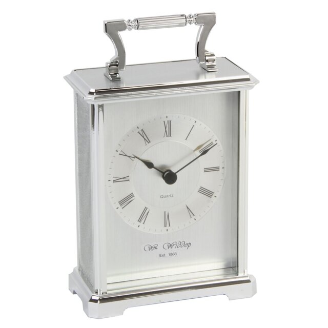 Roman Numeral Metal Quartz Movement / Crystal Tabletop Clock in Silver