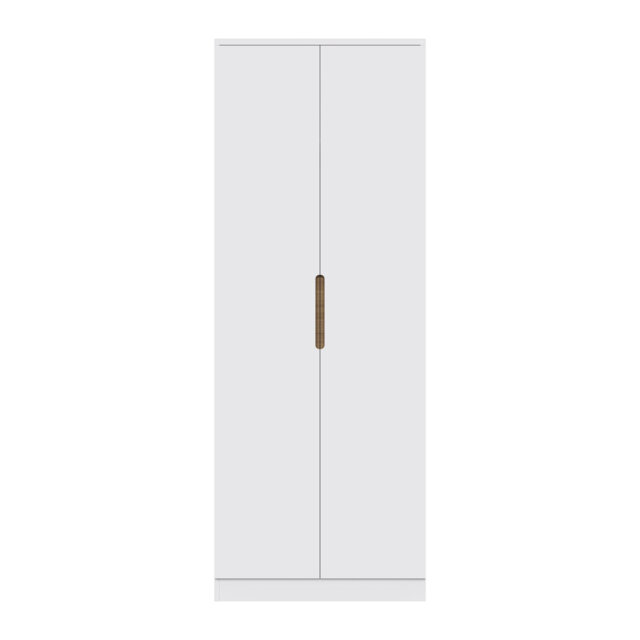 Mcfadden 2 Door Double Wardrobe. High Gloss White. Oak Effect Accents